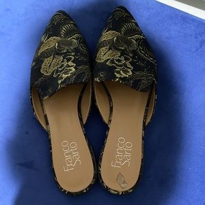 Black and gold mules